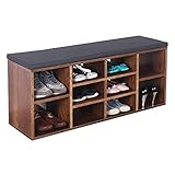RICOO WM033-EC-A Schuhregal 104x49x30 cm Holz Eiche Dunkel Sitzbank mit Stauraum Schuhschrank mit Sitzkissen Schuhbank für Flur Schuhablag