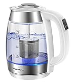 Bonsenkitchen 1.7L 2200W Glas Wasserkocher/Teekanne - Digital Temperaturregelung Glas Teebereiter für Tee oder Kaffee (50,70,80,90, 100℃), Glaskanne mit Edelstahl Filter und Warmhaltefunktion (EK8003)