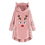 MEIYIKELO Fleecemantel Damen Lang Teddy-Fleece PlüSch Kapuzenpullover Pulli Casual Einfarbig Langarm Sweatshirt Hoodies Mantel Damen Elegant Jacke Mit Teddyfutter Kuscheljacke Knopfmantel D