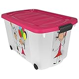 Multibox 47L mit Rollen mit Farbwahl Box mit Deckel Aufbewahrungsbox Kunststoff Stapelbox Staubox Spielzeug (Pink)