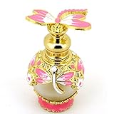 Dubai Style Vintage Parfüm Flasche Leer Nachfüllbar Schmetterling/Libelle Deckel 15ML mit Dropper für Essenz ätherische Öle Toner (Rosa Libelle)
