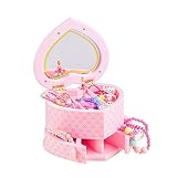 DONGSHUAI Herz-Form-Spieluhr for Mädchen Ballerina-Spieluhr Kinder Schmuckschatullen Rosaen Kunststoff Musikaufbewahrungsbehälter Mit 2 Rotating Schublade for Kleines Mädchen Geschenke,R