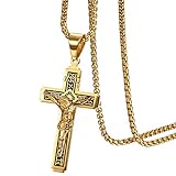 OIDEA Herren Kreuz Halskette mit Anhänger, Vintage Biker Edelstahl Jesus Kruzifix Anhänger mit Ketten 56cm, G