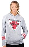 Ultra Game NBA Damen Sweatshirt mit Kapuze, weicher Fleece-Pullover mit Varsity-Streifen, Damen, Varsity Stripe Fleece Pullover Hoodie Sweatshirt, Grau meliert, Larg