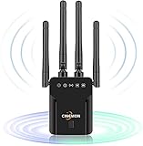 CINEMON WLAN Verstärker 1200Mbit/s WLAN Repeater, 2.4G/5G Dualband WiFi Repeater mit LAN Anschluss, Abdeckung bis zu 200 m², Einfache Einrichtung, Funktioniert mit Allen WLAN-Routern (Schwarz)