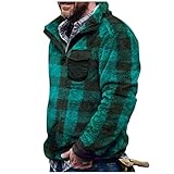 BIBOKAOKE Herren Pullover v Ausschnitt Fleecepullover Vintage Plaid Holzfällerhemd Flauschige Teddy Fleece Sweater Plüsch Sweatshirt Warm Rollkragenpull Pulli mit Brusttasche Kragen mit Knop