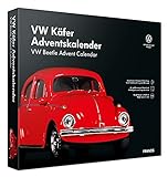 FRANZIS 55255 - VW Käfer Adventskalender 2021 rot - in 24 Schritten zum VW Käfer unterm Weihnachtsbaum, Metall-Modell 1:43, Kunststoffpodest mit integriertem Soundmodul, empfohlen ab 14 J
