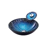 LWX Blaues Gehärtetes Glas Künstlerisches Gefäß Waschbecken, Farbe Art Basin, Waschbecken Und Wasserhahn Combo, Waschbecken Waschbecken Set,5 Accessory
