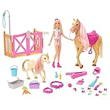 Barbie GXV77 - Spielset mit Puppe, 2 Pferden und über 20 Zubehörteilen, für Kinder zwischen 3 und 7 J