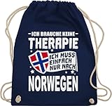 Länder Fahnen und Flaggen - Ich brauche keine Therapie Ich muss einfach nur nach Norwegen - weiß - Unisize - Navy Blau - turnbeutel länder - WM110 - Turnbeutel und Stoffbeutel aus Baumw