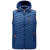 Pajiay Weste Herren Regular Fit Herbst Winter Warm Verdicken Weste Herren Stehkragen/Mit Kapuze Reißverschluss Taschen Jacke Herren Lässig Sport Ärmellos Daunenjacke Herren G-Blue XXL