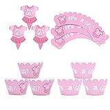 MiaLover 24 Stück Baby Dusche Kuchen Dekorieren Topper Babyparty Tortendeko Mädchen It's A Girl Kuchendeko Cupcake Toppers Baby Shower Muffin Aufsatz Dekoration Cake Picks für Party Ankündigung G