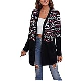 ZYUD Weihnachtsstrickjacke Damen Lange Strickjacke Weihnachtsmann Jacke Weihnachten Damen Langarmshirt Strickjacke Lang Winter Elegant Pullover Cardigan Wintermäntel Übergangsjacke Xmas Sw