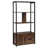 WOLTU Standregal RGB09dc Bücherregal Bücherschrank Küchenregal Büroregal Schuhregal Eisenrahmen Regal mit Schrank und Schubladen für Büro, Wohnzimmer, MDF Metall 58x24x120cm, Dunkelb