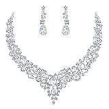 Clearine Damen Hochzeit Braut Österreichen Kristall Tropfen Cluster Statement Halskette Dangle Ohrringe Schmuck Set Klar Silber-T