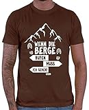 HARIZ Herren T-Shirt Wenn Die Berge Rufen Muss Ich Gehen Berge Wandern Inkl. Geschenk Karte Braun XL