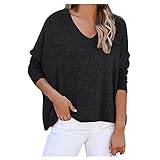 XUNN Damen Mode Langarmbluse Kaschmir Pullover V-Ausschnitt Fledermausärmel Loose Casual Einfarbig T-Shirt Sweater Top