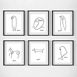 Nordic Minimalist Wand Bilder Picasso Tiere Poster Abstrakte Strichzeichnungen Leinwand Bild Bilder Skandinavische Bild GemäLde Inneneinrichtung Rahmenlos 20x30cm×6p