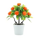 HanOBC 2 Stück künstliche künstliche Obstbaum, Bonsai, künstliche Mini-Kunststoffpflanzen mit grünen Blättern, kleine künstliche Topfpflanzen für Zuhause und Bü