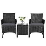 Yaheetech 3er Set Poly Rattan Gartenmöbel Set Sitzgruppe Balkonmöbel wetterfest 2 Stühle inkl. Tisch für Garten Balkon T