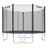 SONGMICS Trampolin Ø 366 cm, rundes Gartentrampolin mit Sicherheitsnetz, mit Leiter und gepolsterten Stangen, Sicherheitsabdeckung, TÜV Rheinland getestet, sicher, Outdoor, schwarz, blau STR124