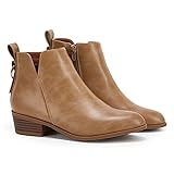 PiePieBuy Damen-Stiefeletten mit spitzem Zehenbereich, klobiger gestapelter niedriger Absatz, V-Schnitt, seitlicher Reißverschluss, Kunstleder Booties, Ein Khaki, 40 EU