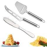 3 Stück Edelstahl Käsehobel Set, Käseschneider Edelstahl, Käsemesser Käsehobel, Käsemesser Set, Profi Käseschneider, Edelstahl, für Hartkäse, Weichkäse und B