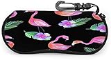 VimcustomPr Brillenetui, Flamingo- und Blumenmotiv, schwarz, Brillenetui, kratzfest, tragbar, Sonnenbrillenhalter, leicht, mit Haken-Clip