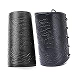 YYDSR Viking Armschienen Mittelalterliche Lederrüstung Geprägter Wolfskopf Nordic Manschetten LARP Verstellbare Armschienen Für Damen Herren,Schw