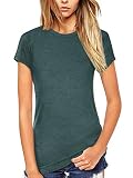 Beluring Damen Shirt Kurzarm Tshirt Oberteil Bluse Basic Tee O-Neck Top Sommer T-Shirt Casual Loose Fit Olivgrün XXL