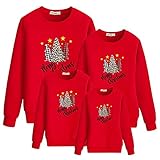 KameyouForever Passende Familie Weihnachtspullover Langarm Weihnachtsbaum Brief Druck Sweatshirt Hässlich Casual Lose Pullover Tops, Red Men, 50