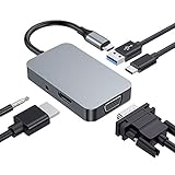 USB C Hub, 5 in 1 Aluminium Typ C Hub Adapter mit USB 3.0, 1080P VGA, 4K HDMI, Audio Jack, USB C Power Delivery, Multiport Adapter kompatibel mit MacBook