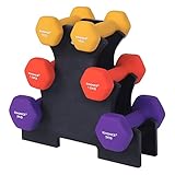 SONGMICS Hanteln Kurzhantel Set, Hexagon, mit Hantelständer, 2 x 1 kg, 2 x 1,5 kg, 2 x 2 kg, mattes Finish, Neopren-Beschichtung, Krafttraining für Frauen, zu Hause, Fitnessstudio SYL69B