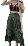 Loalirando Vintage Damen Midi Rock Herbst A Linie Rock Lang Elastischer Rock Blumenmuster Hohe Taille Retro Swing Rock Strandkleid (Grün, S)