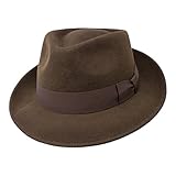 Borges & Scott B&S Premium Doyle - Teardrop Fedora Hut - 100% Wollfilz - perfekt zum Reisen - was-serabweisend - Unisex - 56cm Dunkelb
