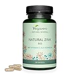 ZINK + VITAMIN C Kapseln Vegavero ® | 100% BIO & NATÜRLICH – NICHT synthetisch | IMMUNSYSTEM & HAUT* | Optimale Dosierung | Vegan | 60 Kap