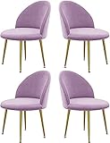 JFIA65A Modern Samt Esszimmerstuhl 4er Set Metallbeine Schminkstühle Gepolsterter Akzent Balkon Freizeit Beistellstühle Sessel (Farbe : Purple)