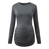 Langarm Umstandsshirt Schwangerschafts T Shirt Umstandstop Umstandsmode Damen Ärmel Seite Geraffte umstandsshirt Top Umstandsmode Kleidung (Dunkelgrau, M)