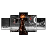 OUJIE Halloween Thema Mondschein Unheimlicher KüRbis Hexe Lutscher 3D Art Leinwand Bilder mit Rahmen 5 Teiliges Wandbilder Modern Zimmerdeko Schlafzimmer Wohnzimmer BüRo Kunstdruck 100x200