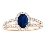 Solitaire 1,00 Ctw Oval Blauer Saphir Edelstein 9K Gelbgold Teilt Shank Ring (Roségold, 16)