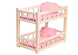 WOODTASTIC Puppenetagenbett für Babypuppen bis zu 36 cm, Puppen Etagenbett mit rosa Bettwäscheg