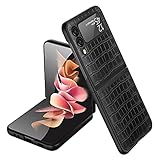 Galaxy Z Flip 3 5G Hülle, für Samsung Z Flip 3 PU Hybrid Leder+Harte PC Slim Case Cover, Ultra Dünn Anti-Scratch Outdoor Stoßfeste Schutzhülle Handyhülle für Galaxy Z Flip3 5G (Schwarz)
