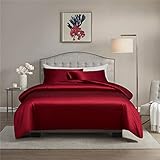Gnomvaie Satin Bettwäsche Set 135x200 cm, Weinrot Einfarbig 2 Teilig Seide Luxus Angenehm Bettbezug mit Reißverschluss und Kissenbezug 80x80