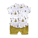 Briskorry 2tlg Baby Jungen Kurzarm Hemd + Kurze Hosen Set Outfit Gentleman Suit Anzug 12M-4Y Junge Kinder Sommer Bekleidung Kleidung Cartoon Print Kurzarm T-Shirt Tops Shorts Hosen S