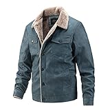 Jacke Herren Revers Loose Verdicken Lederjacke Herren Warm Plus Samt Winddichte Winterjacke Herren Trend Einfarbig Reißverschluss Motorradjacke Herren C-Blue M