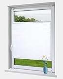 OBdeco Plissee Rollo Klemmfix ohner Bohren lichtdurchlässig Crushed Optik Faltrollo für Fenster und Türen Easyfix Weiß 60x130