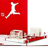 Pop Up Karte 'Fußballfan ' Rot & Weiß - 3D Fußball Geburtstagskarte & Einladungskarte zum Geburtstag von Fans von Bayern, Köln, Nürnberg, M