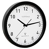 GLENDALE Wanduhr funkgesteuert (Schwarz Metall) 30cm-Funkuhr-lautlos-ohne Ticken-schleichende Sekunde-Silent Sweep Uhrwerk