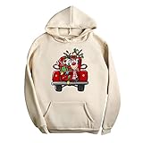 NHNKB Hoodie Damen Weihnachten Sweatshirt Pullover mit Kapuze Christmas Hooded Kapuzenpullover Xmas Pulli Sw