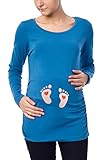 Fußabdrücke Baby mit Herz - Süße Umstandsmode Motiv Umstandsshirt Sweatshirt Schwangerschaftsshirt für die Schwangerschaft, Langarm (Dunkelblau, Medium)